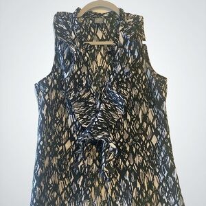 Ann Taylor Black and White Ruffled Sleeveless Blouse, Size 8